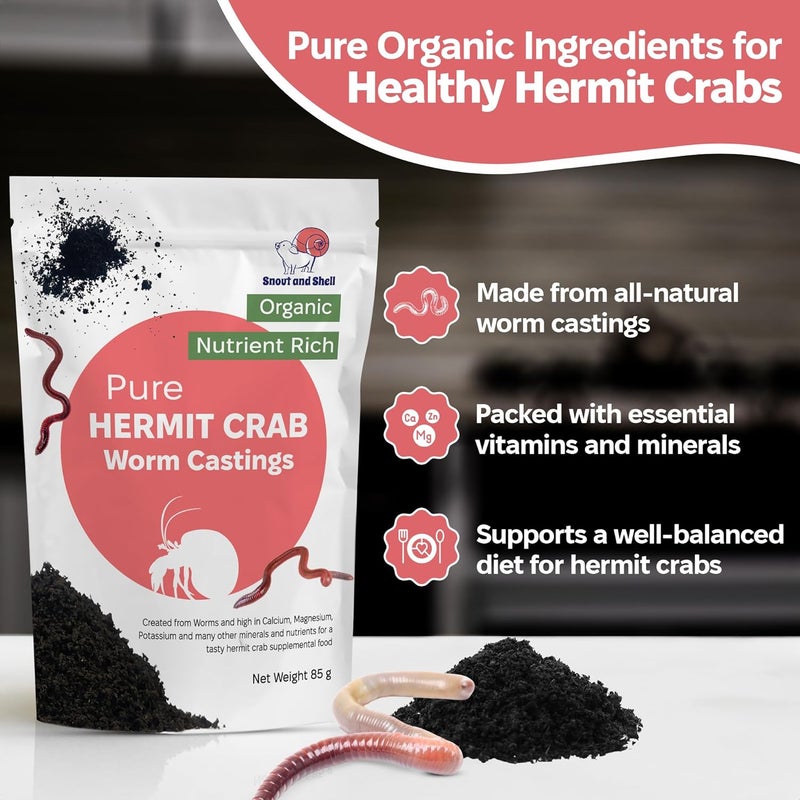 Snout and Shell Hermit Crab Supplement Bundle – Greensand, Oyster Shell Powder and Worm Castings – Molting Support, Natural Calcium, Minerals and Protein – Auto Feeder Friendly, USA Sourced, Organic, Non-GMO - Image 4